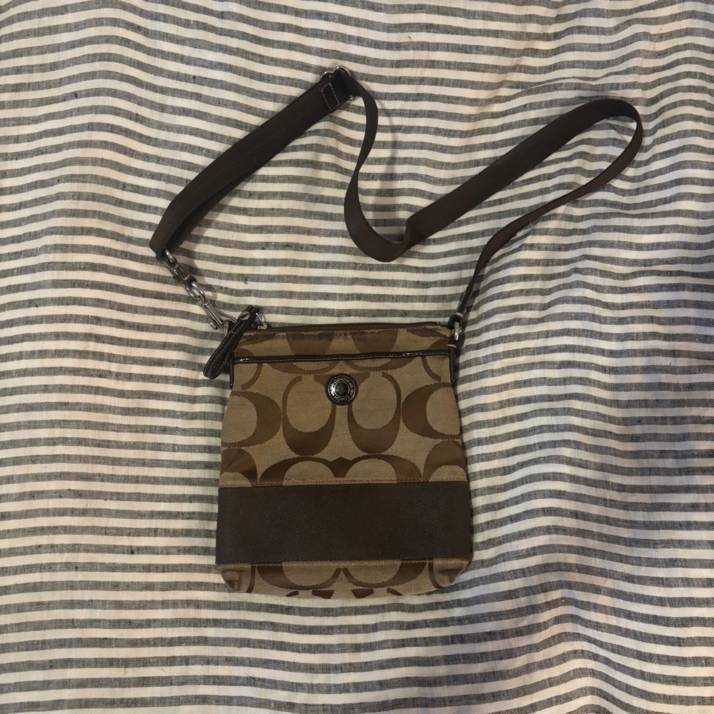Coach logo C crossbody bag purse, brown, silver hardware, small, vintage Y2K